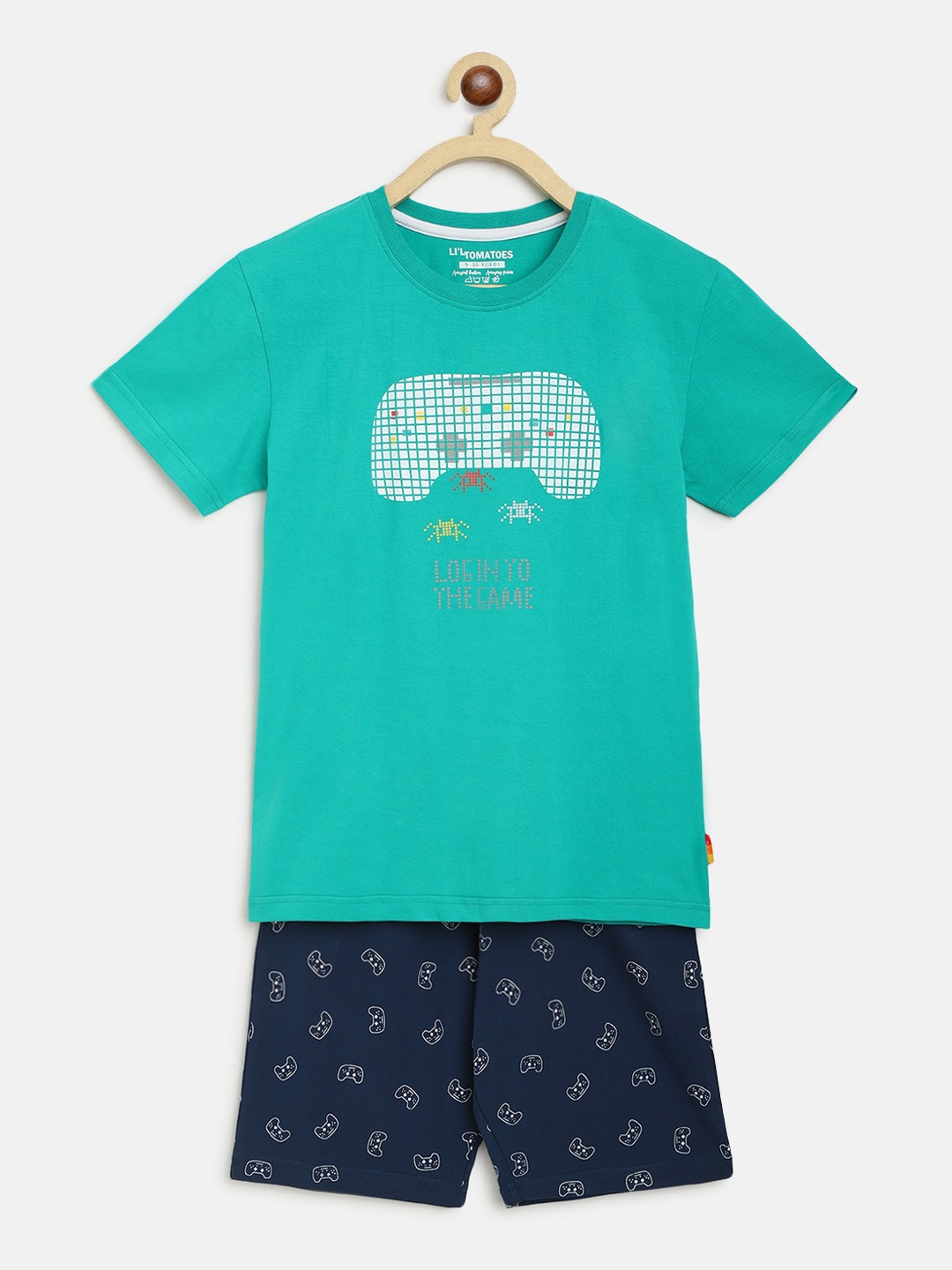 

Lil Tomatoes Boys Graphic Printed Night Suit, Green