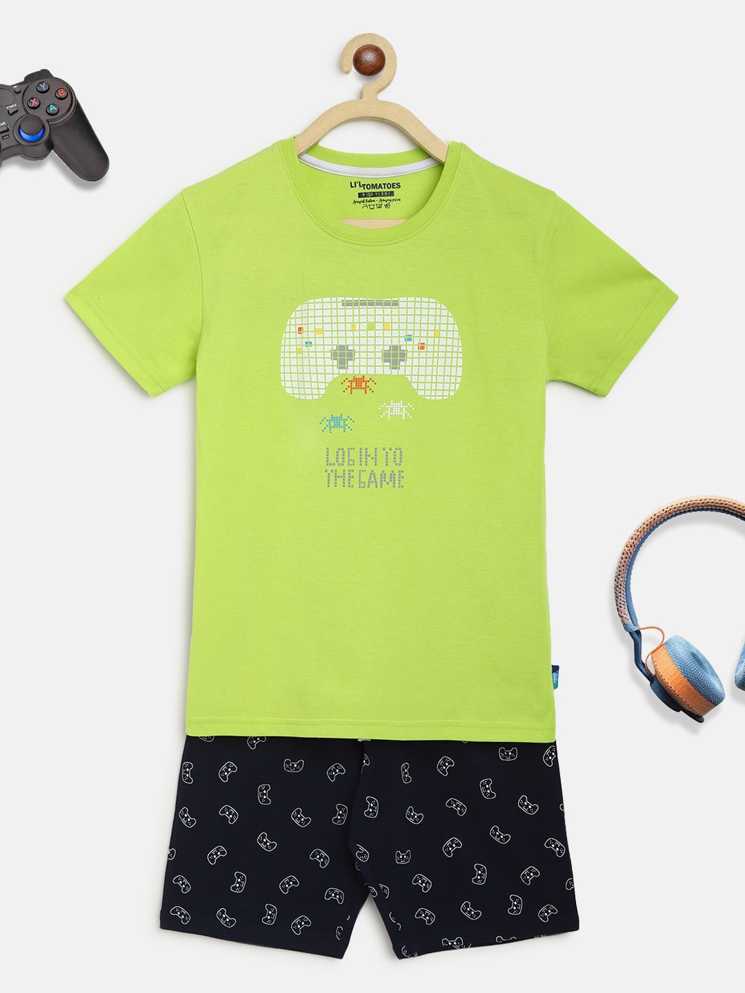 

Lil Tomatoes Boys Graphic Printed Night Suit, Lime green