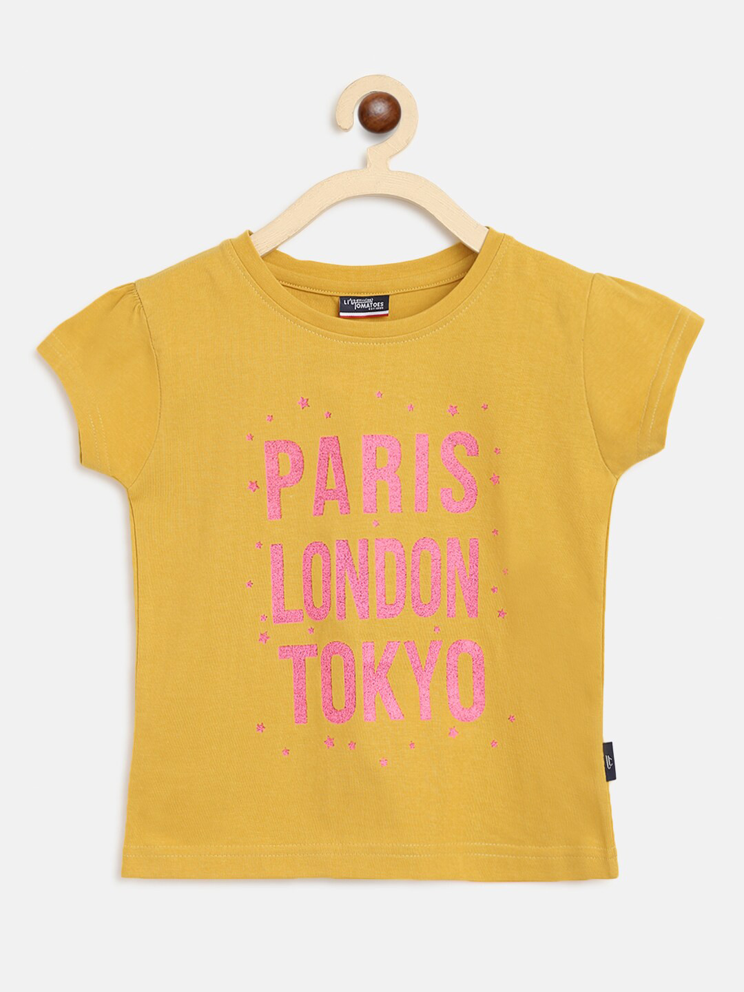

Lil Tomatoes Girls Typography Printed Cotton Top, Mustard