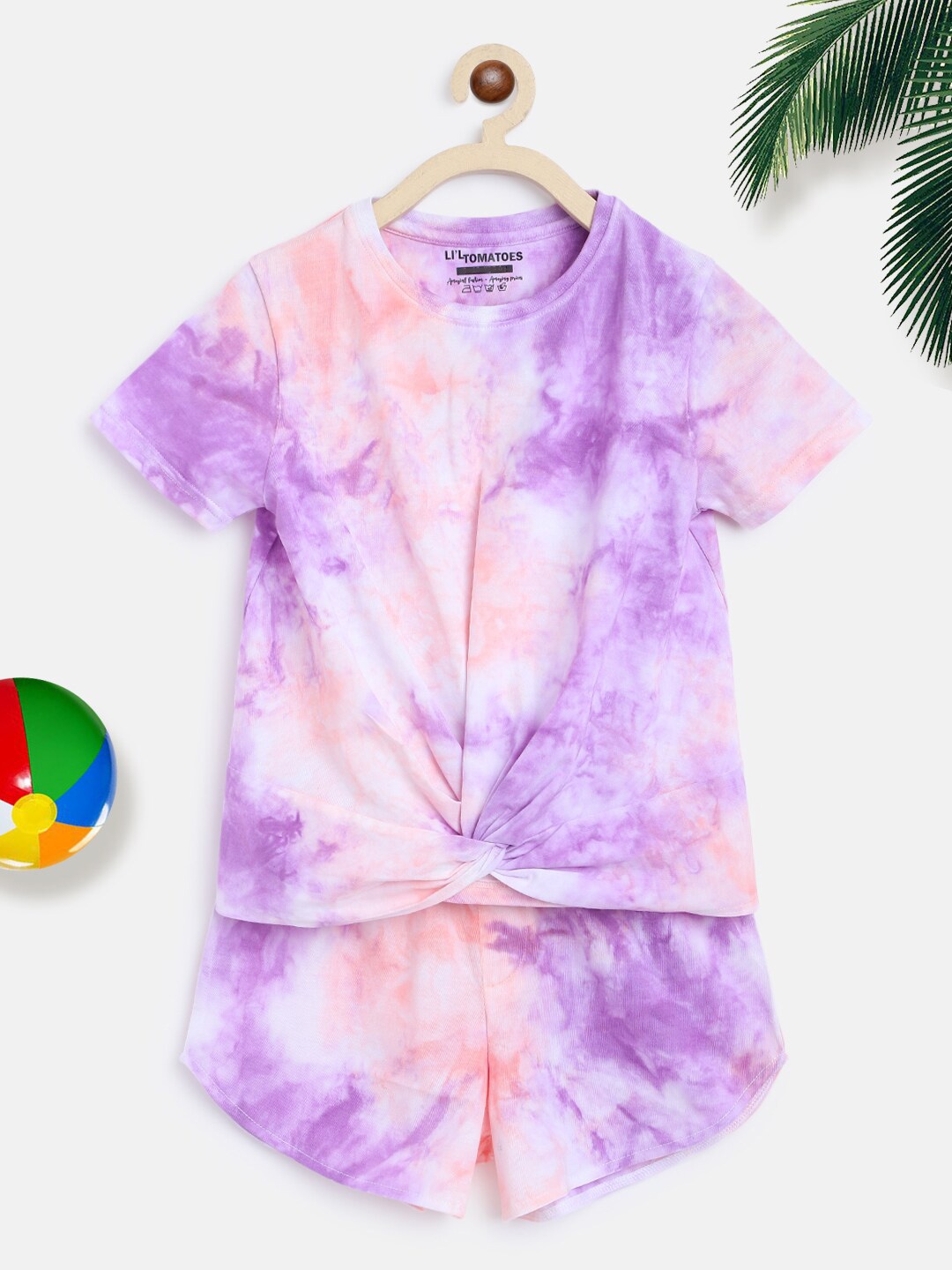 

Lil Tomatoes Girls Tie And Dye Printed Night Suit, Purple