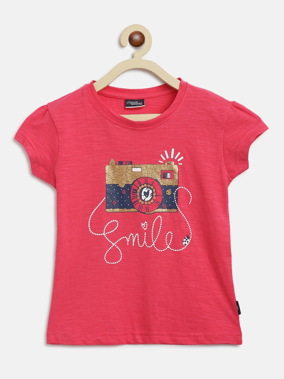 

Lil Tomatoes Graphic Printed Cap Sleeve Cotton Top, Pink