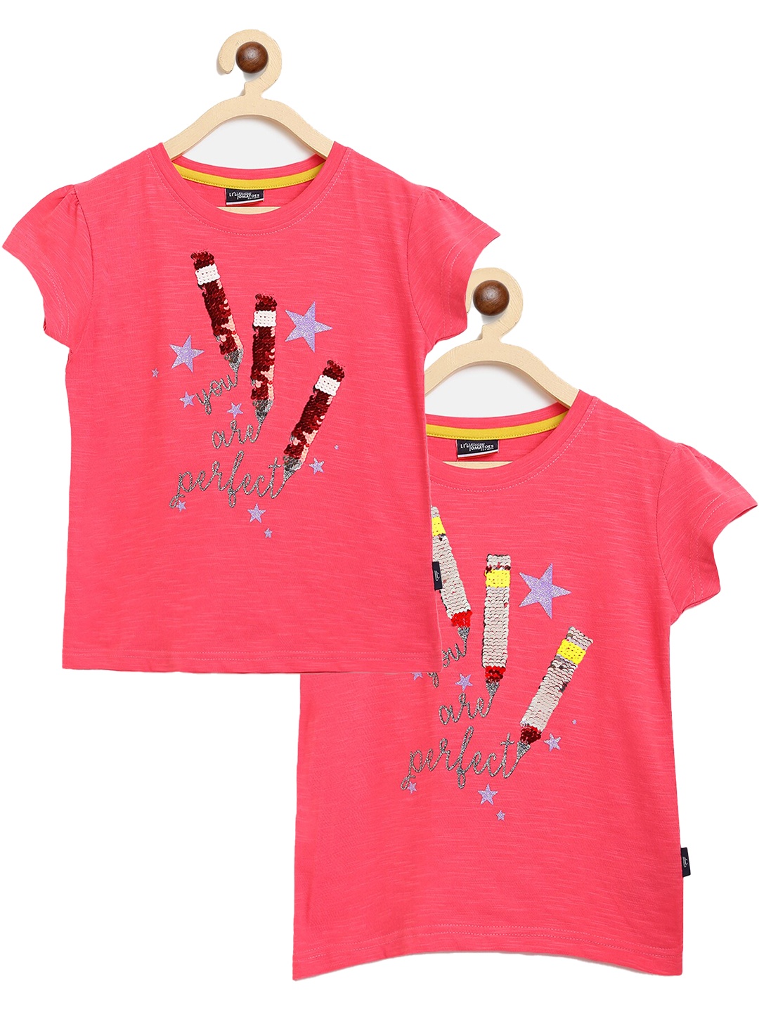 

Lil Tomatoes Pack Of 2 Graphic Print Cotton Regular Top, Pink