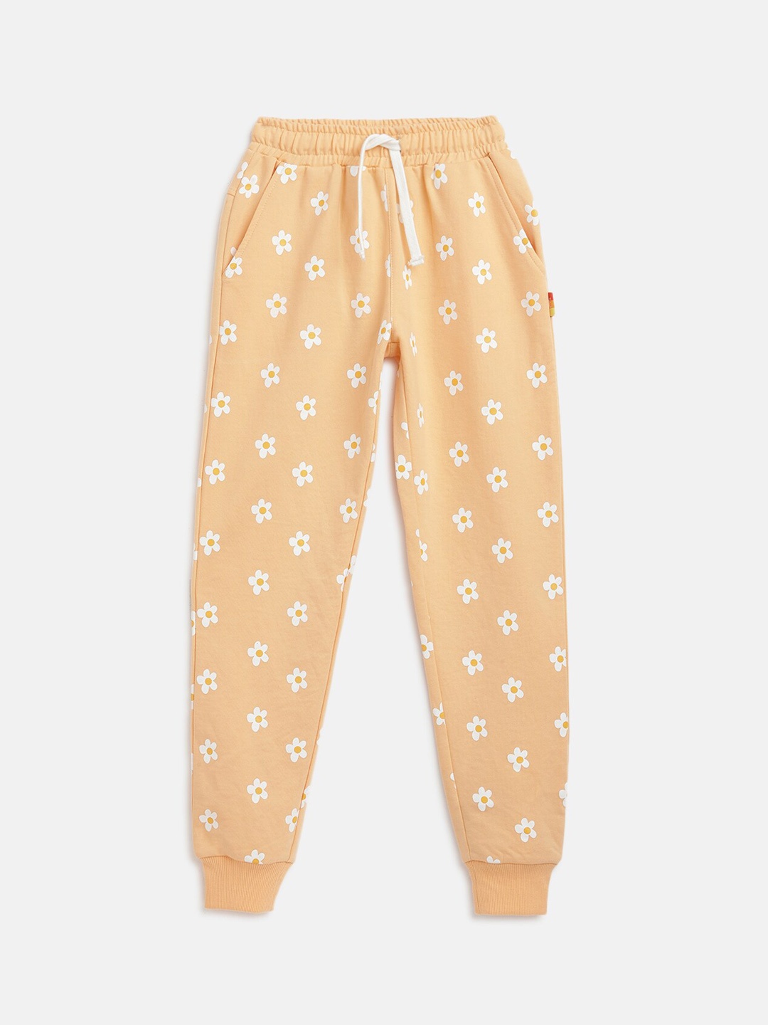 

Lil Tomatoes Girls Floral Printed Joggers, Peach