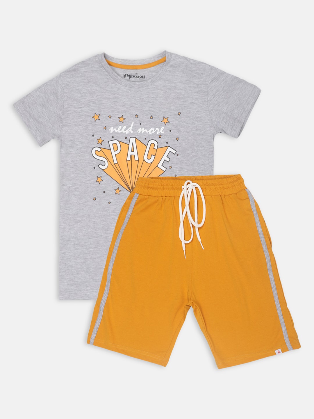 

Lil Tomatoes Boys Typography Printed Night Suit, Grey melange