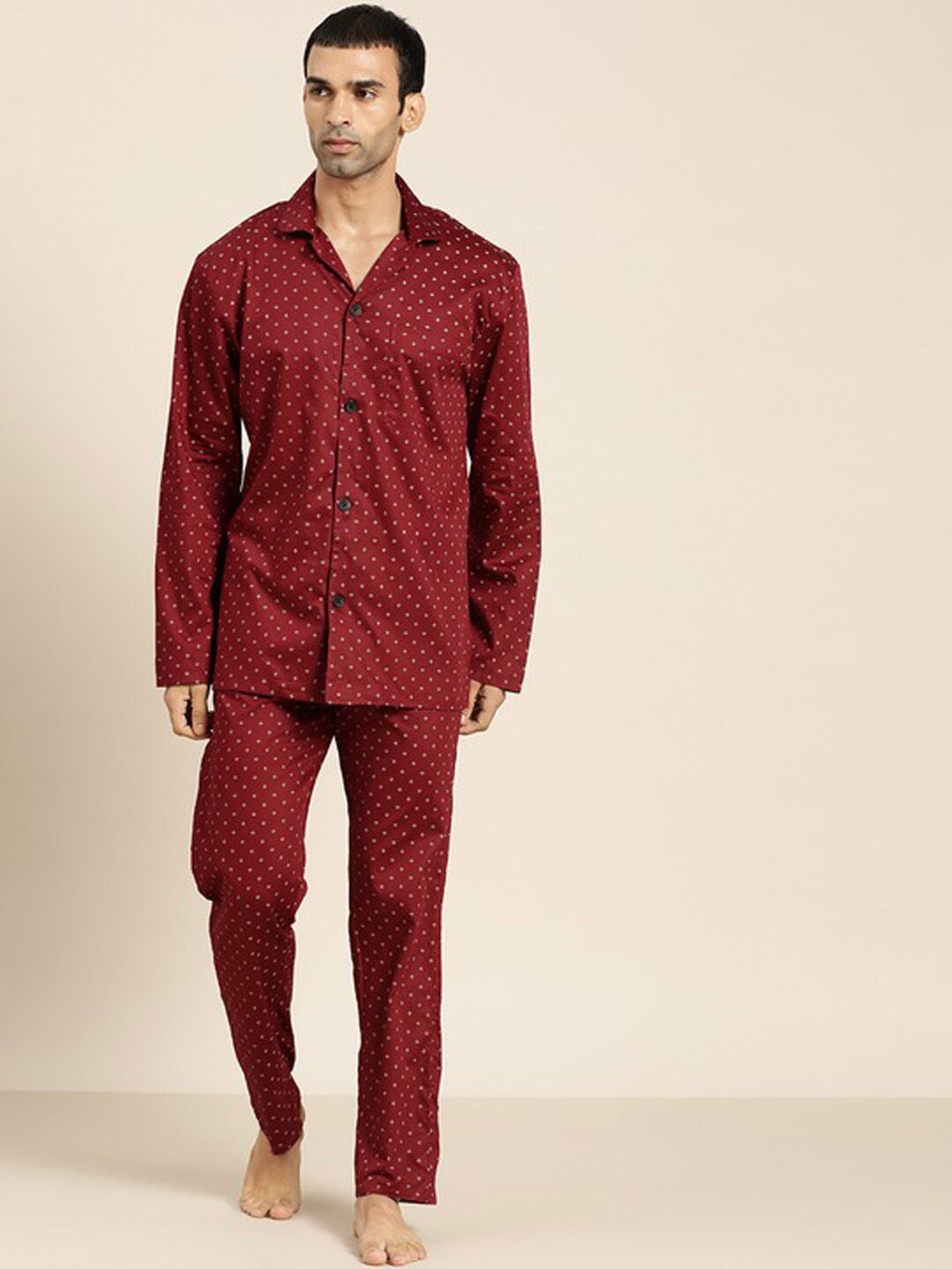 

Hancock Ethnic Motifs Printed Pure Cotton Night Suit, Maroon