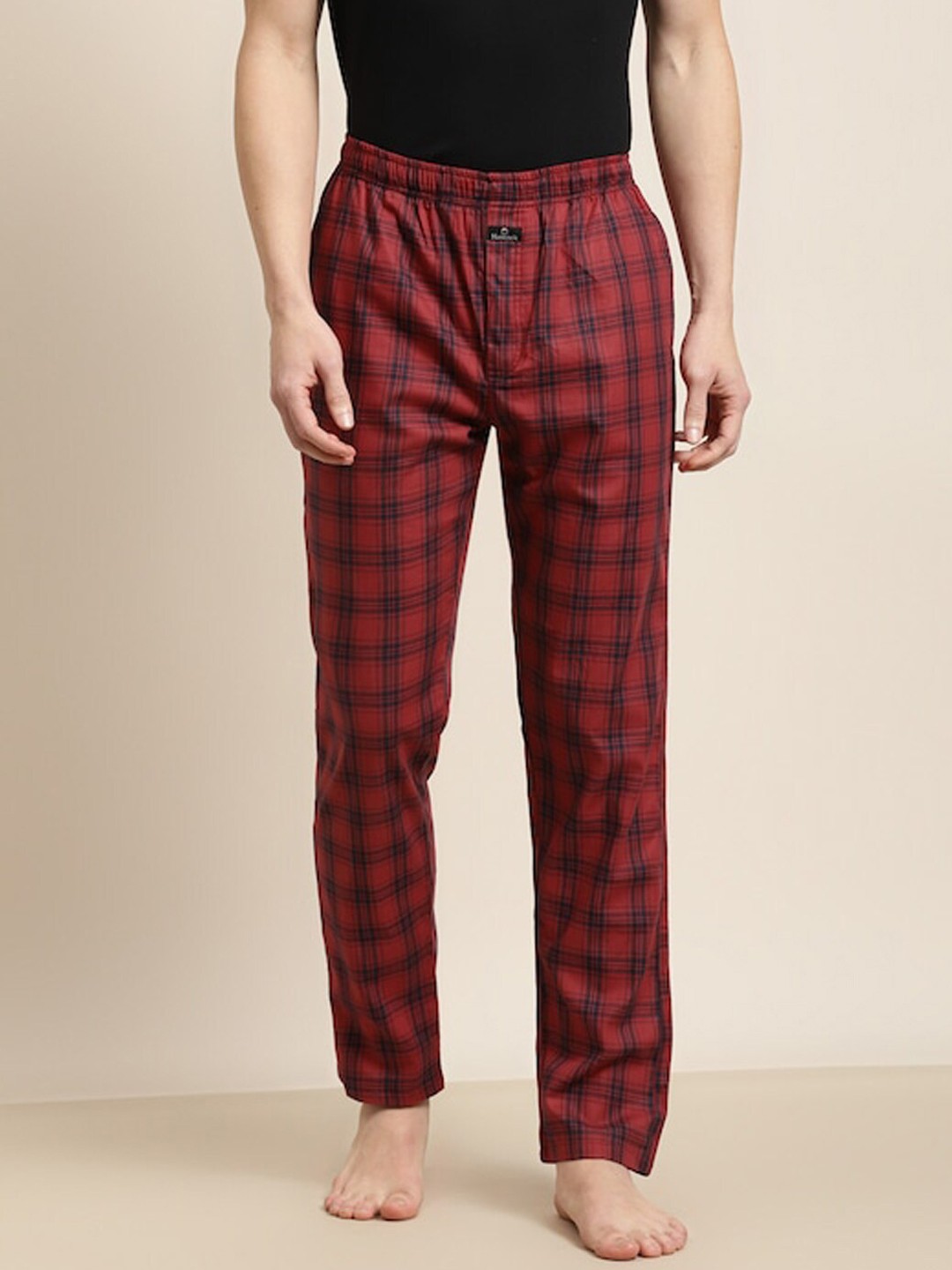 

Hancock Men Checked Pure Cotton Comfort Fit Lounge Pant, Navy blue