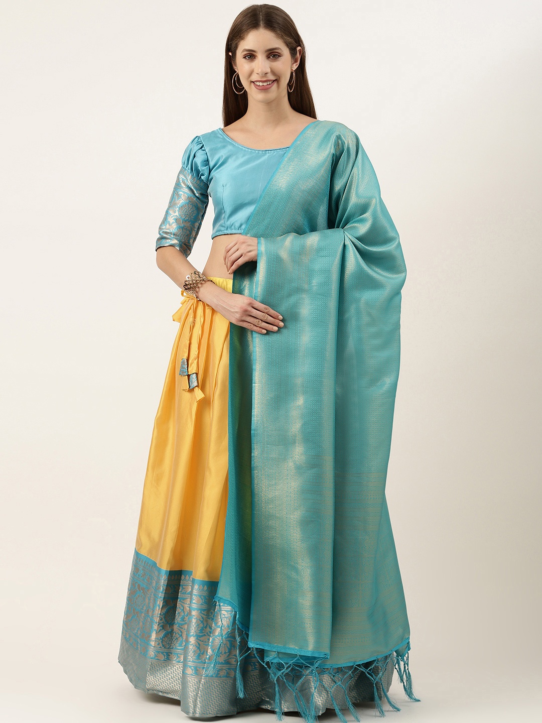 

Fabcartz Semi-Stitched Lehenga & Unstitched Blouse With Dupatta, Yellow