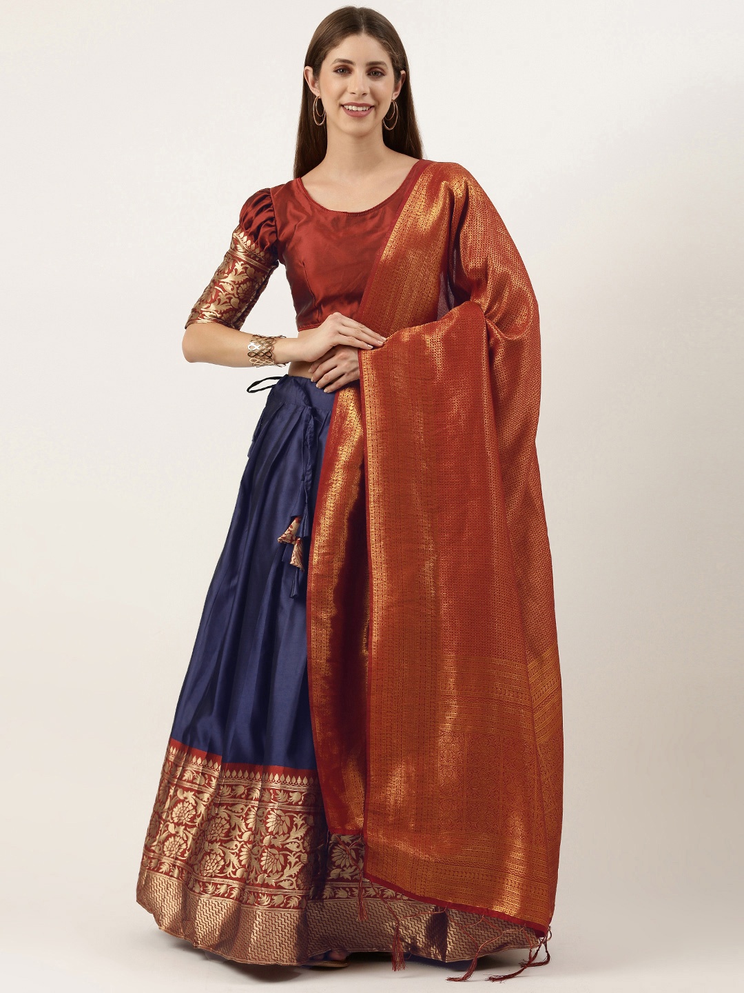 

Fabcartz Semi-Stitched Lehenga & Unstitched Blouse With Dupatta, Navy blue