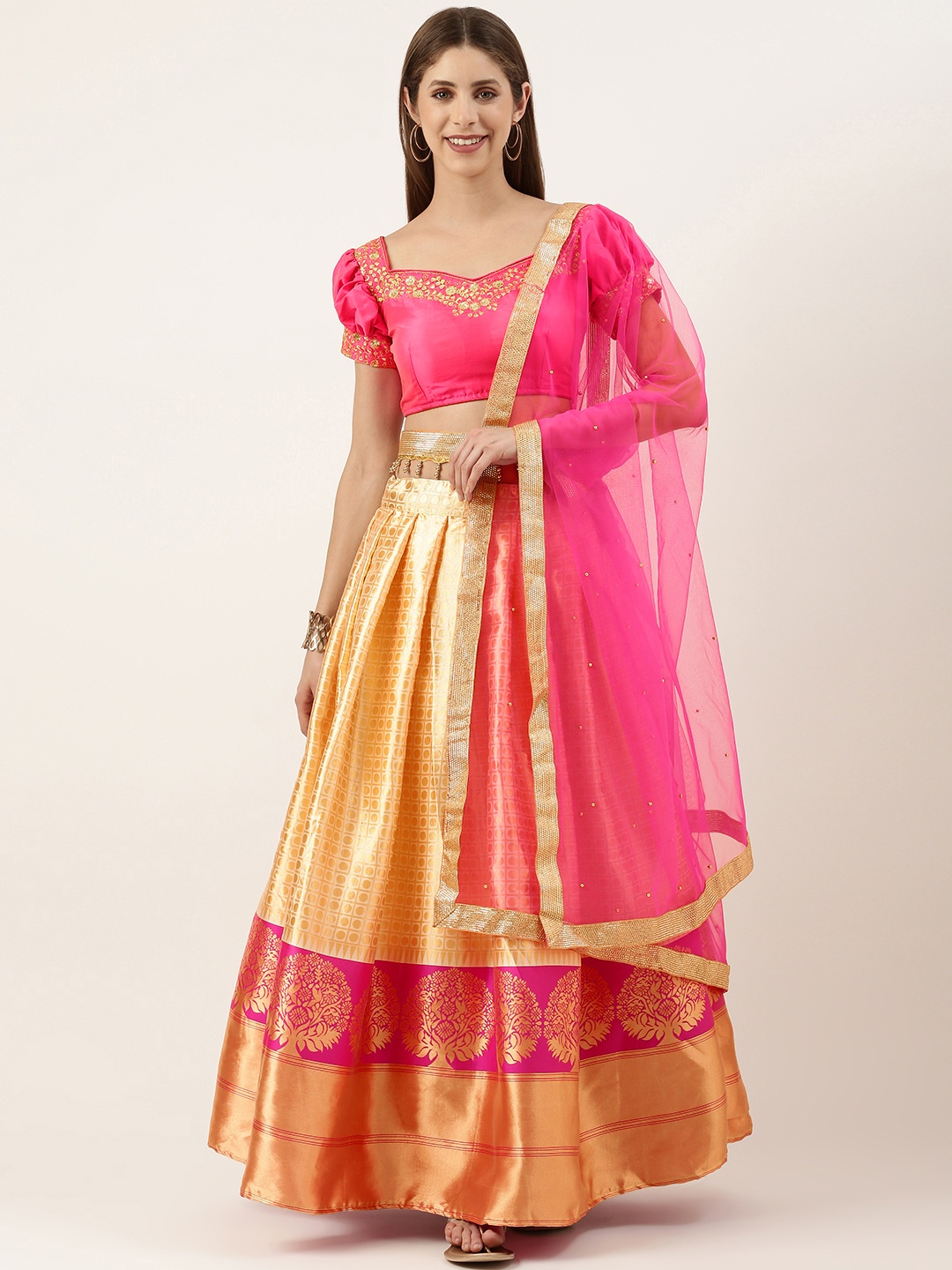 

Fabcartz Semi-Stitched Lehenga & Unstitched Blouse With Dupatta, Beige