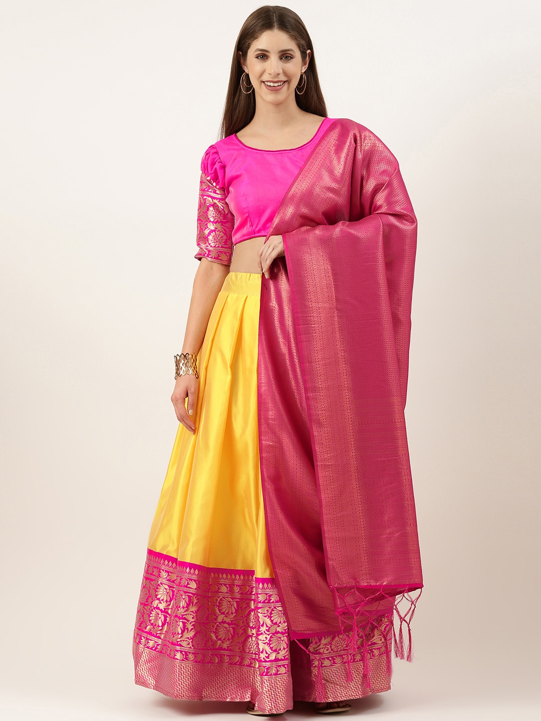 

Fabcartz Semi-Stitched Lehenga & Unstitched Blouse With Dupatta, Yellow