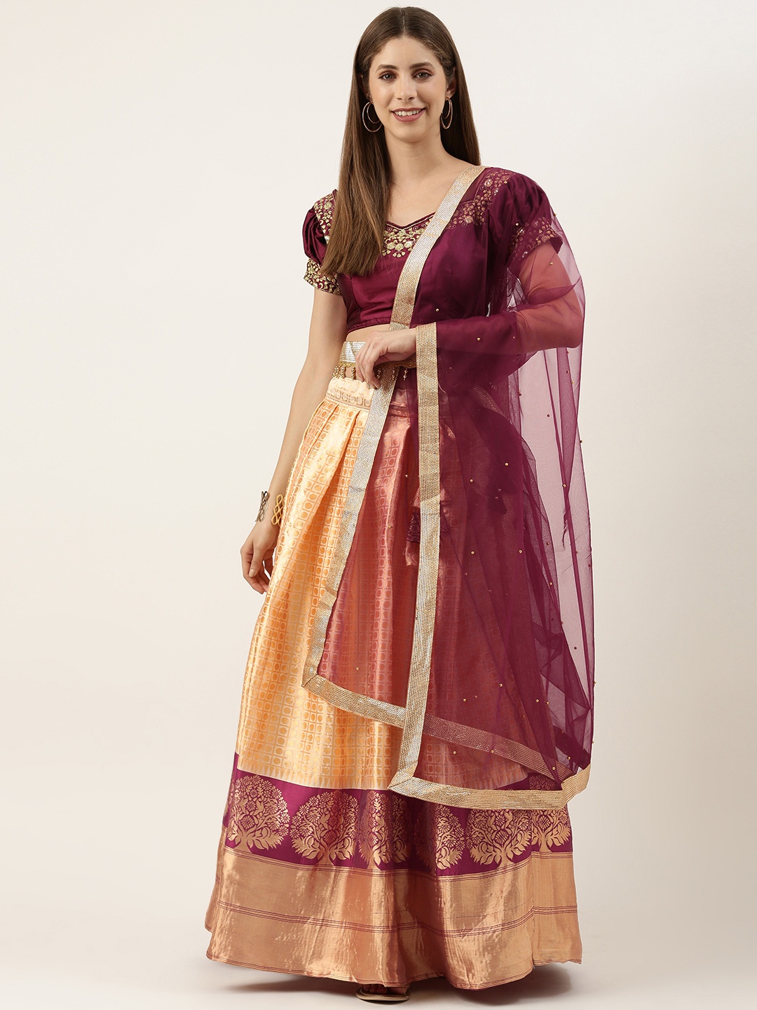 

Fabcartz Embroidered Semi-Stitched Lehenga & Unstitched Blouse With Dupatta, Cream