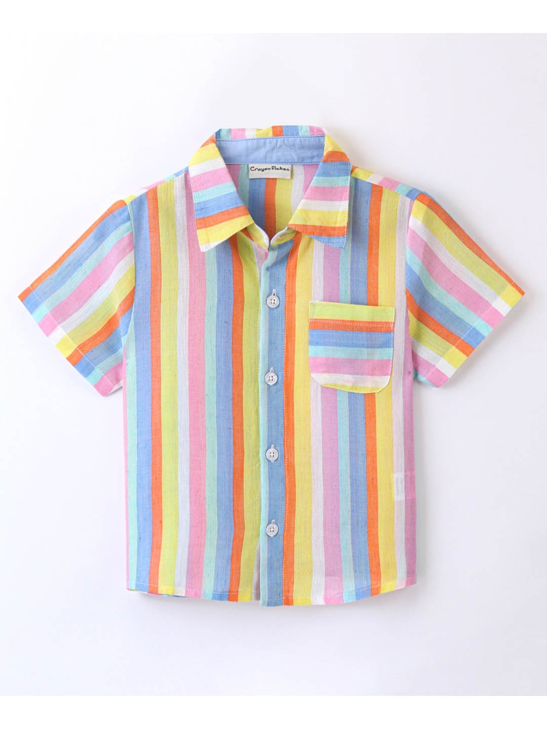 

CrayonFlakes Boys Vertical Striped Spread Collar Casual Shirt, Blue
