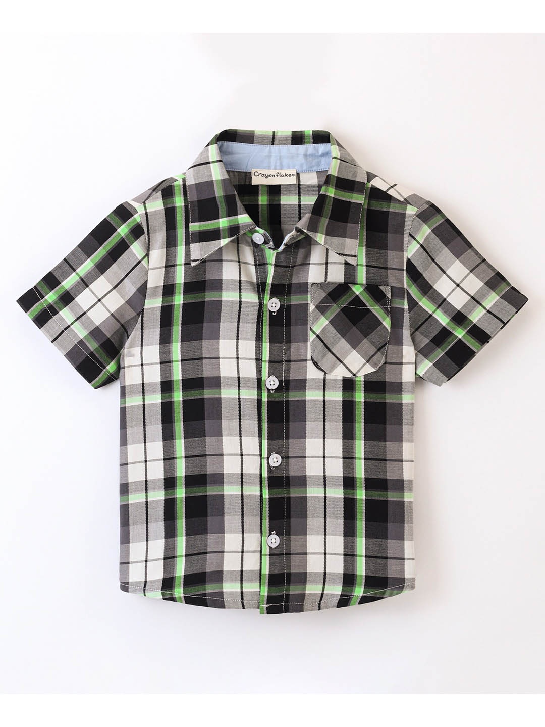 

CrayonFlakes Boys Tartan Checked Spread Collar Cotton Casual Shirt, Grey