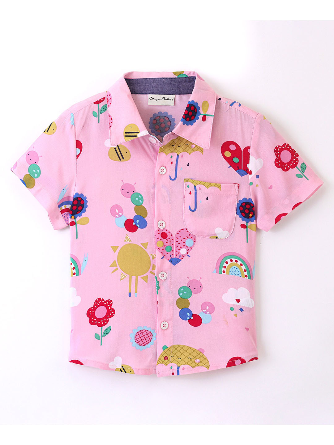 

CrayonFlakes Boys Graphic Printed Cotton Casual Shirt, Pink