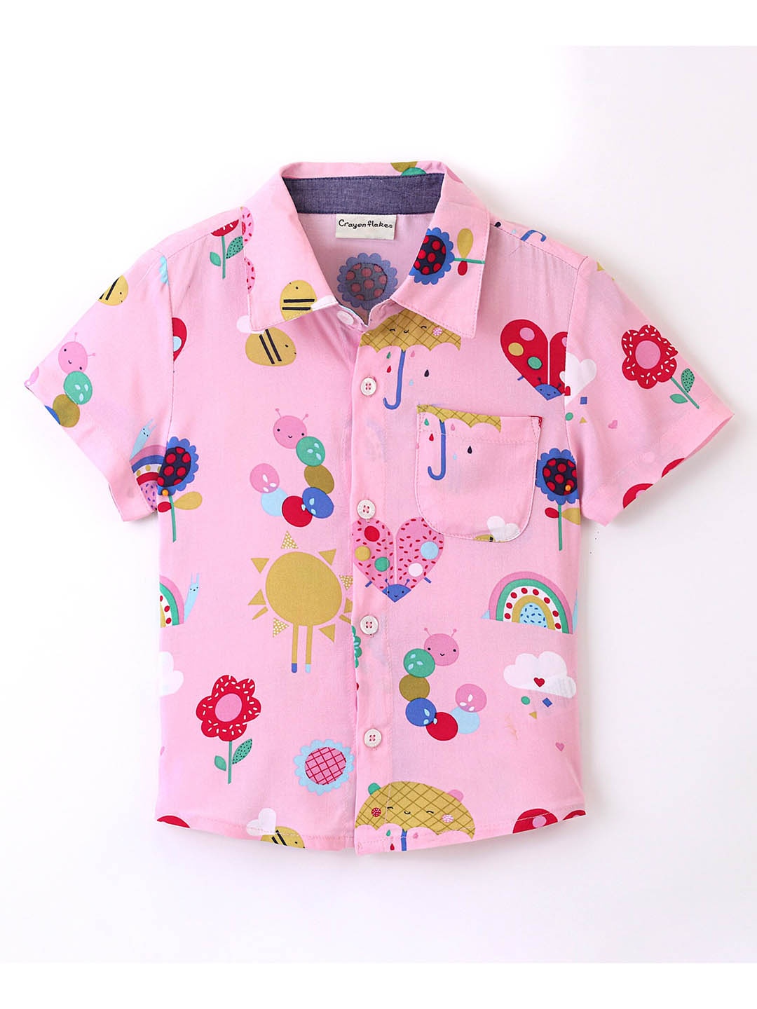 

CrayonFlakes Boys Conversational Printed Spread Collar Casual Shirt, Pink