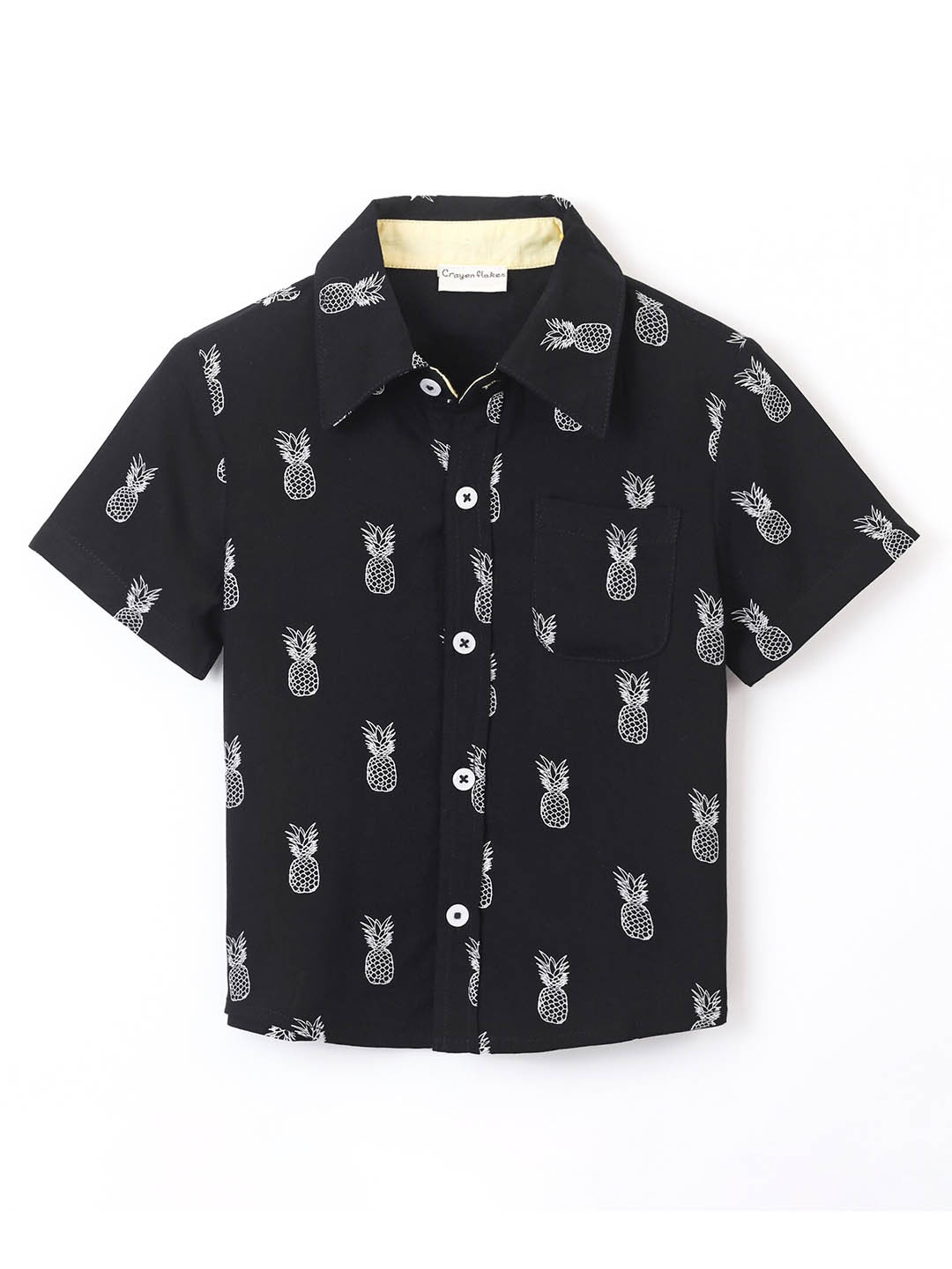 

CrayonFlakes Boys Conversational Printed Short Sleeves Cotton Casual Shirt, Black