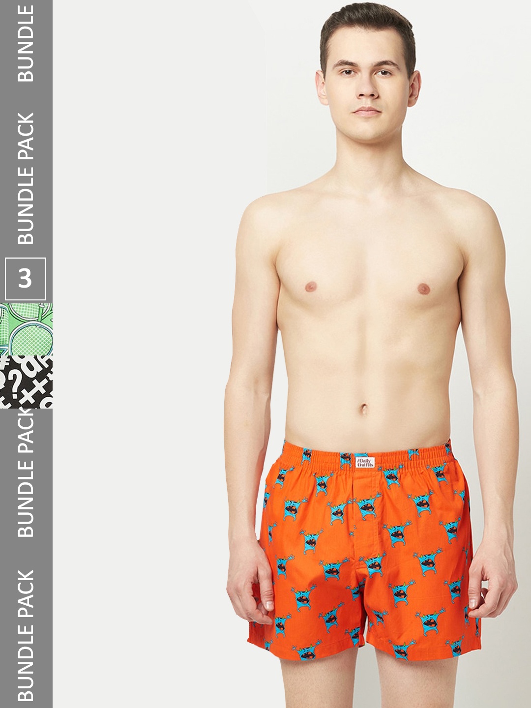 

THE DAILY OUTFITS Men Pack Of 3 Printed Pure Cotton Boxers, Green