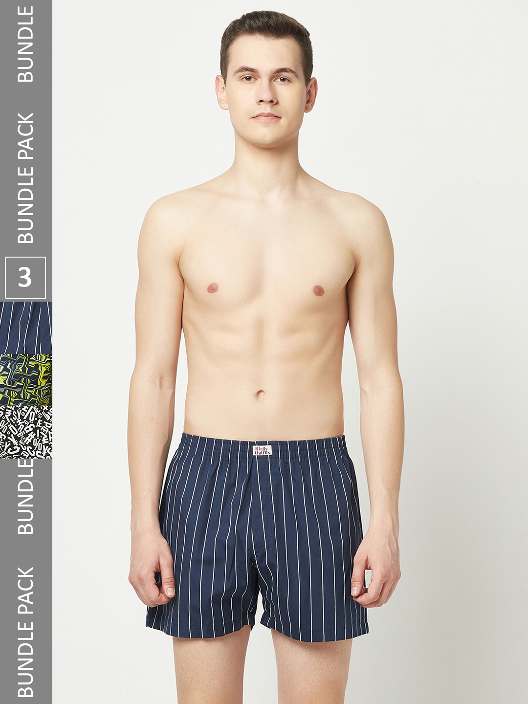 

THE DAILY OUTFITS Pack Of 3 Printed Cotton Boxers, Black