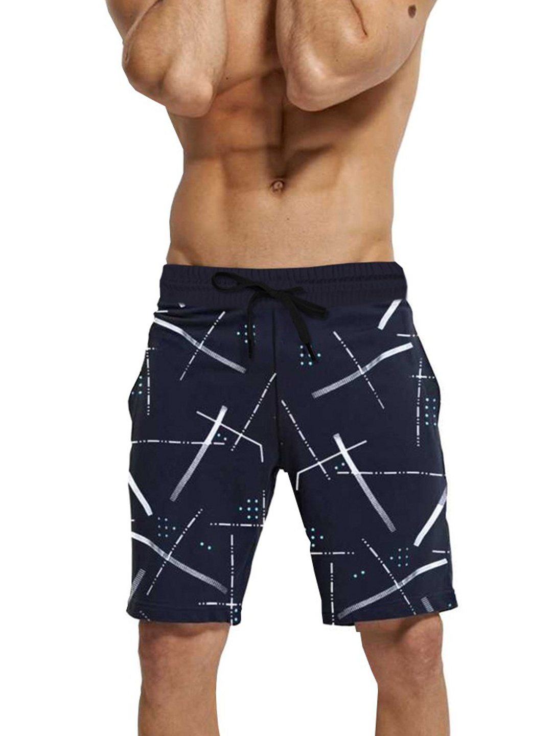 

TRIPR Men Pack Of 2 Mid-Rise Abstract Printed Cotton Shorts, Navy blue