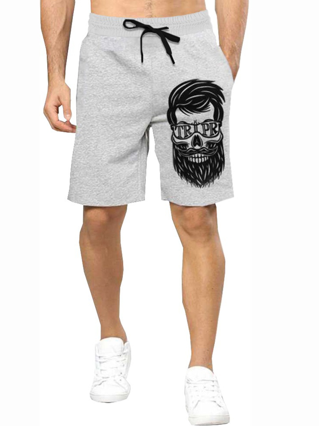 

TRIPR Men Pack Of 2 Mid-Rise Graphic Printed Cotton Shorts, Grey