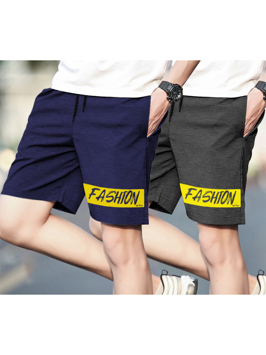 

TRIPR Men Pack Of 2 Mid-Rise Knee Length Regular Shorts, Blue