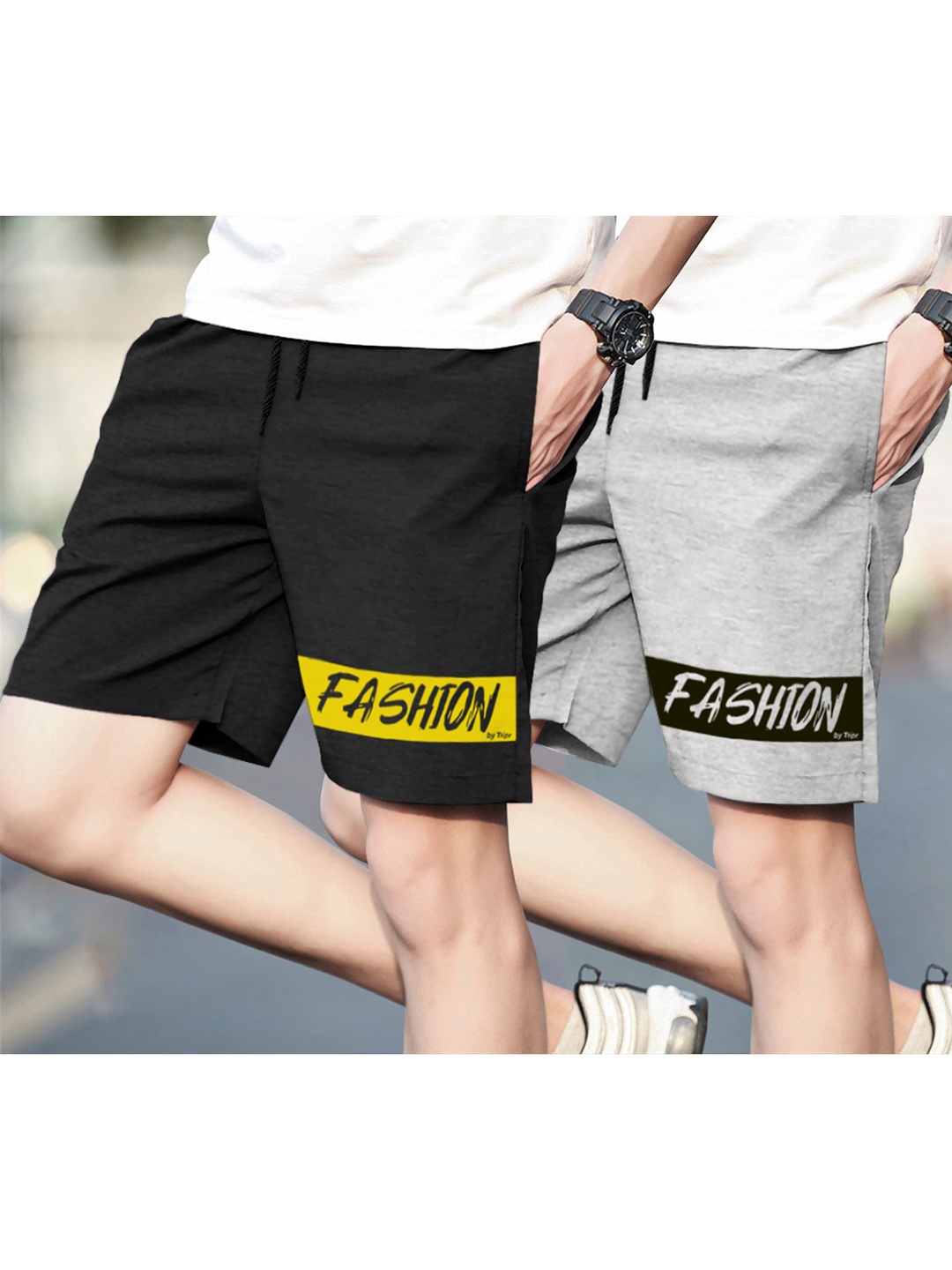

TRIPR Men Pack Of 2 Mid-Rise Knee Length Regular Shorts, Black