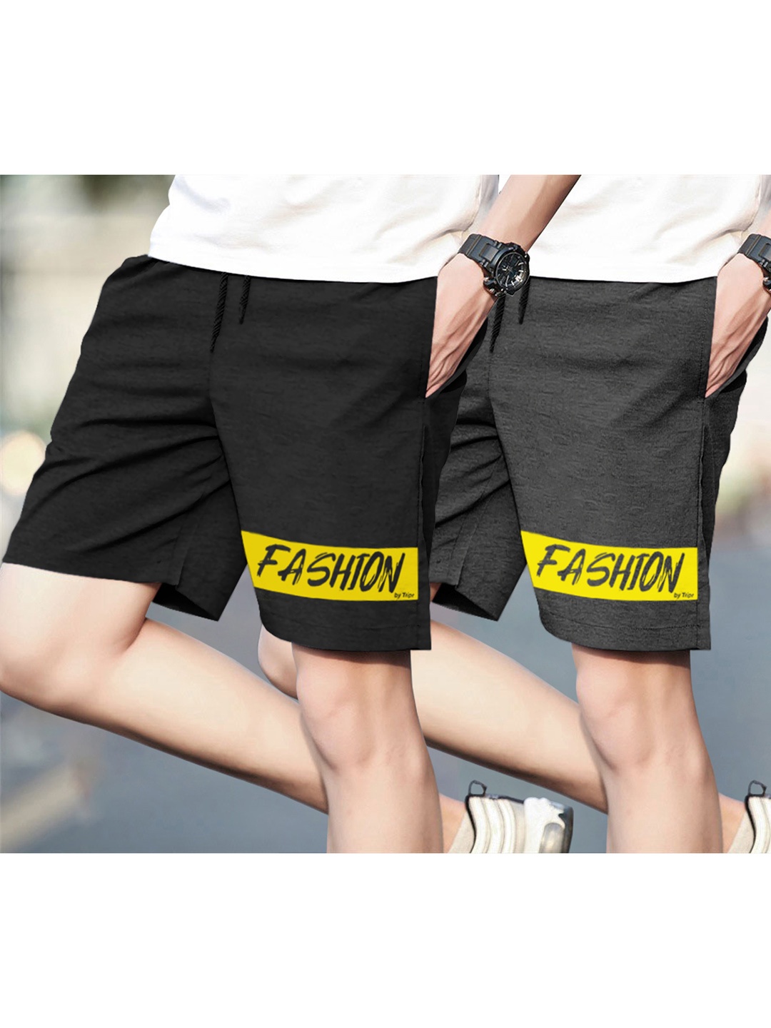 

TRIPR Men Pack Of 2 Mid-Rise Knee Length Regular Shorts, Black