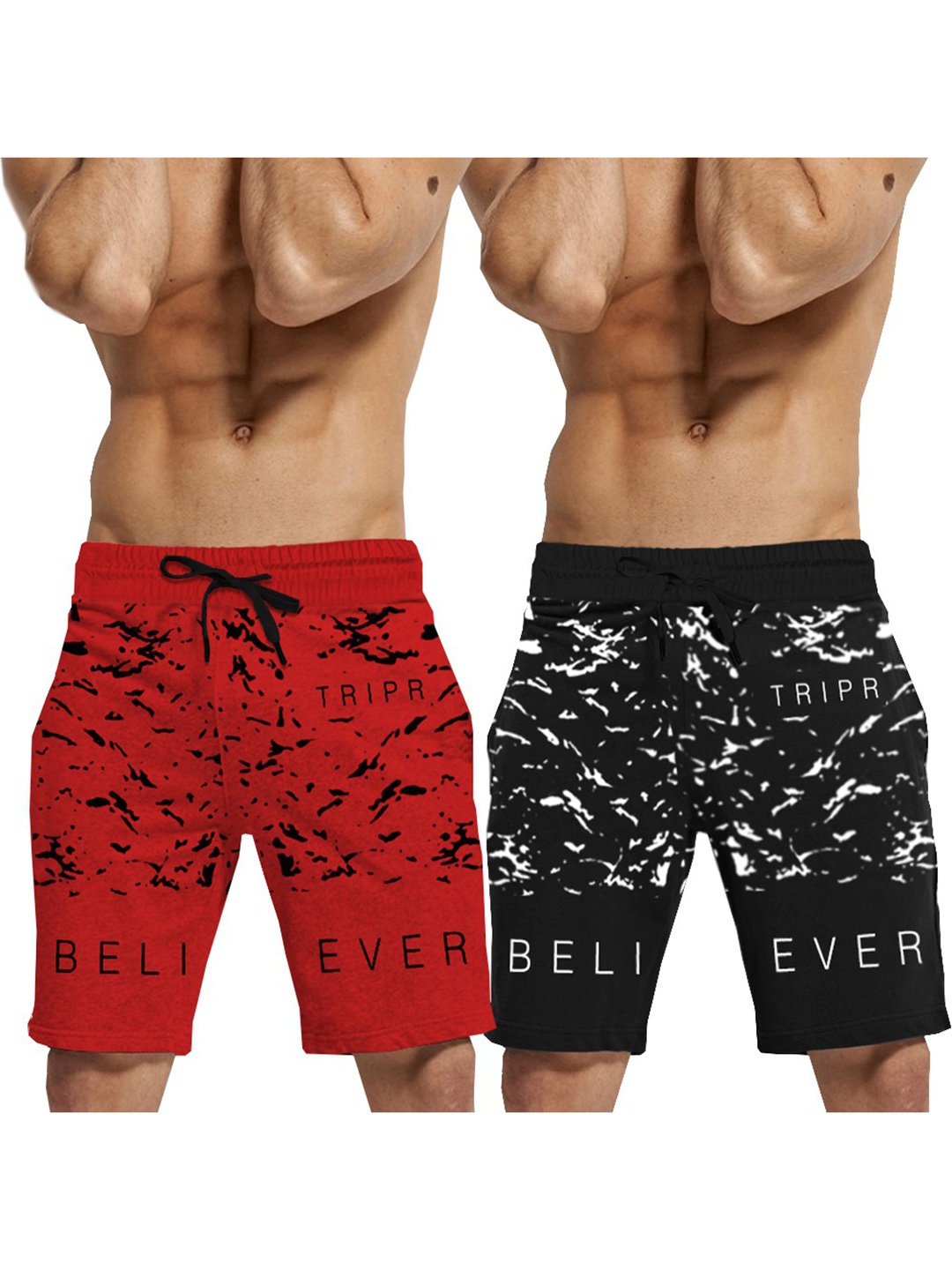 

TRIPR Men Pack Of 2 Abstract Printed Mid-Rise Shorts, Red