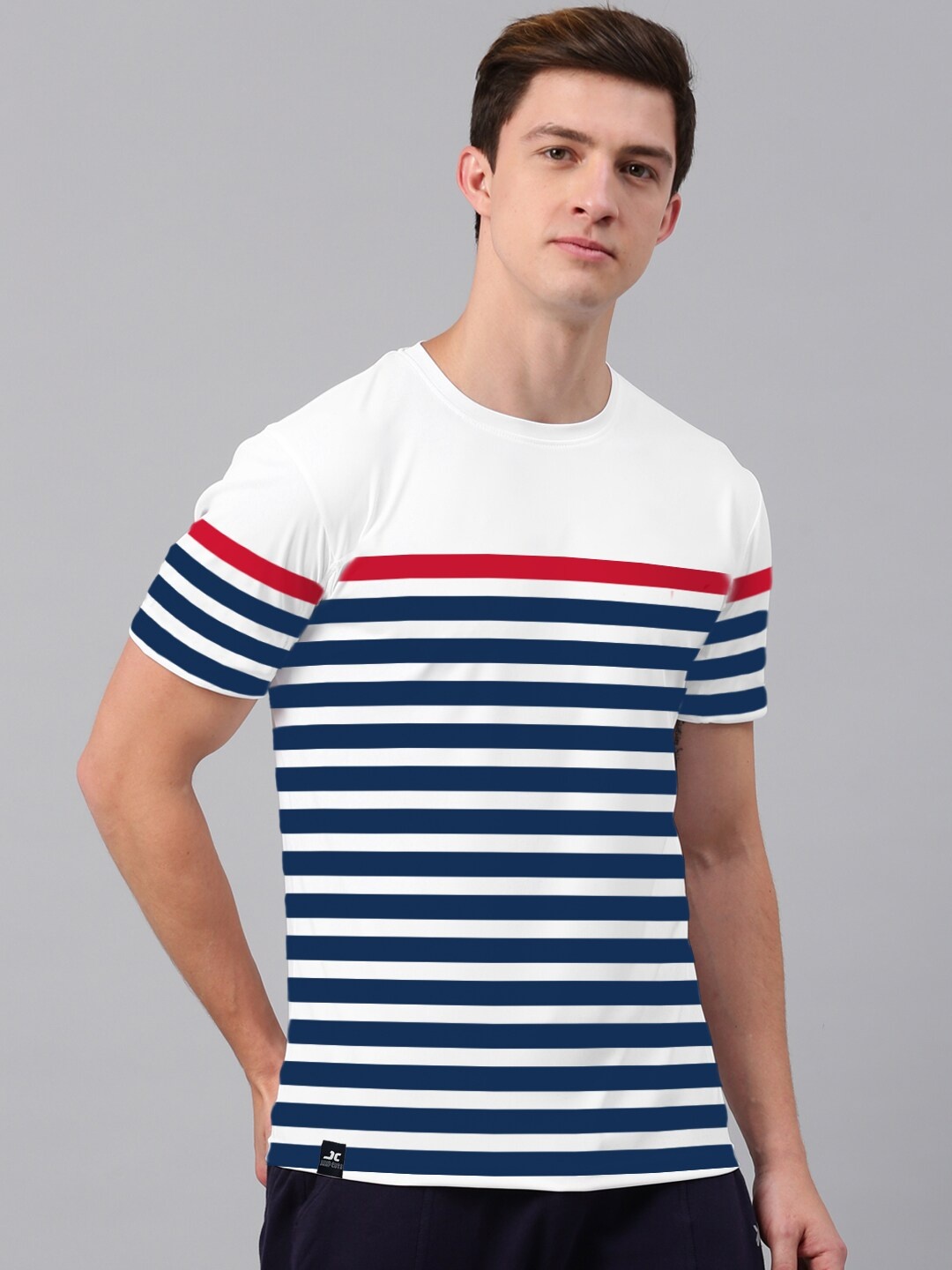 

JUMPCUTS Round Neck Striped Cotton T-shirt, White