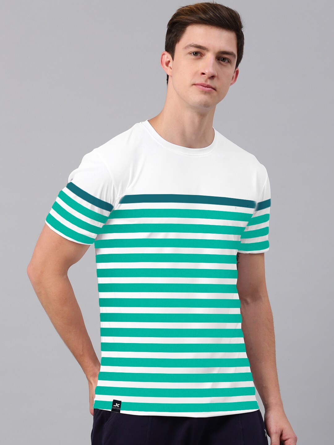 

JUMPCUTS Round Neck Striped Cotton T-shirt, White