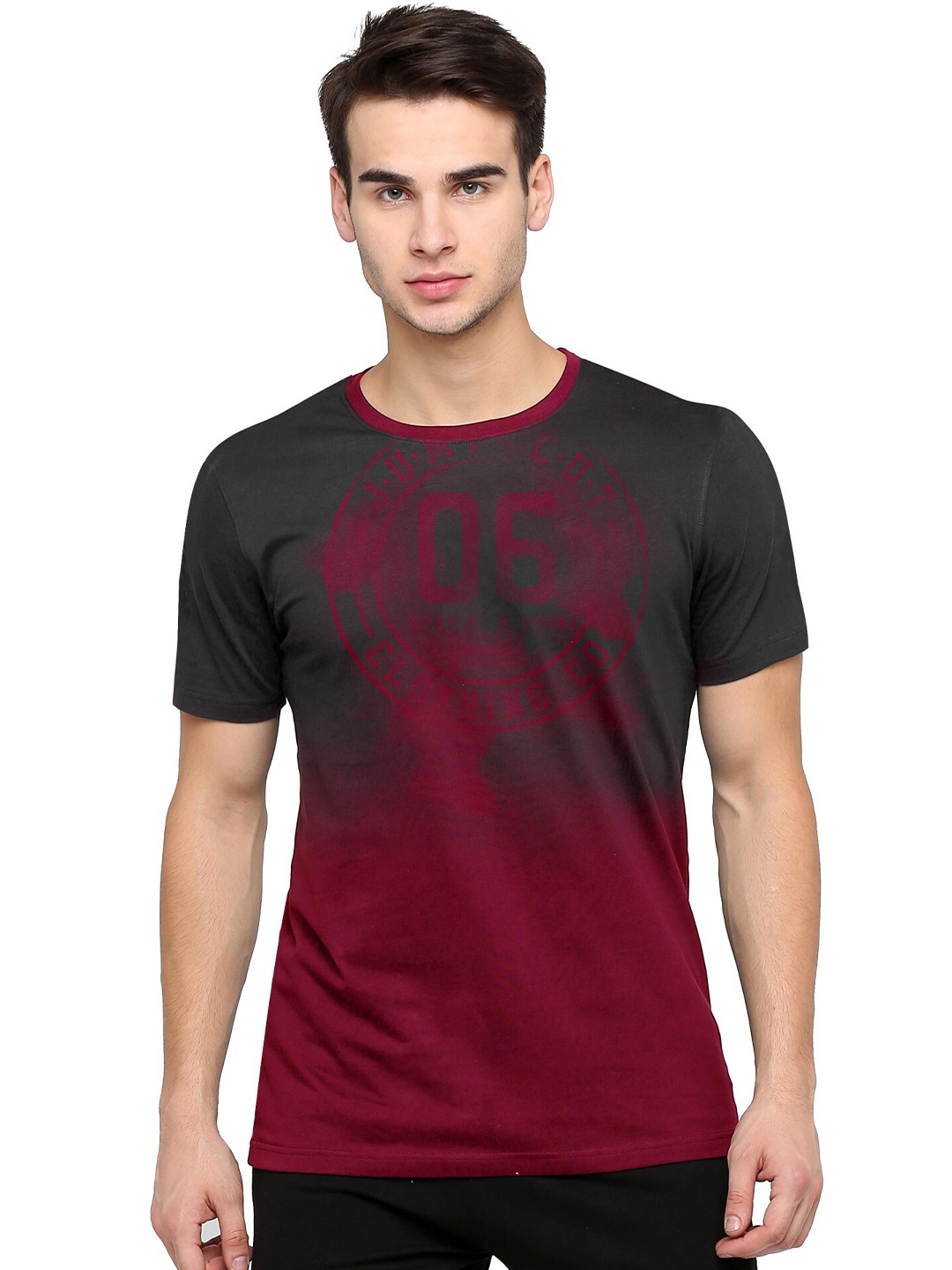 

JUMPCUTS Typography Printed Round Neck Cotton Slim Fit T-shirt, Maroon