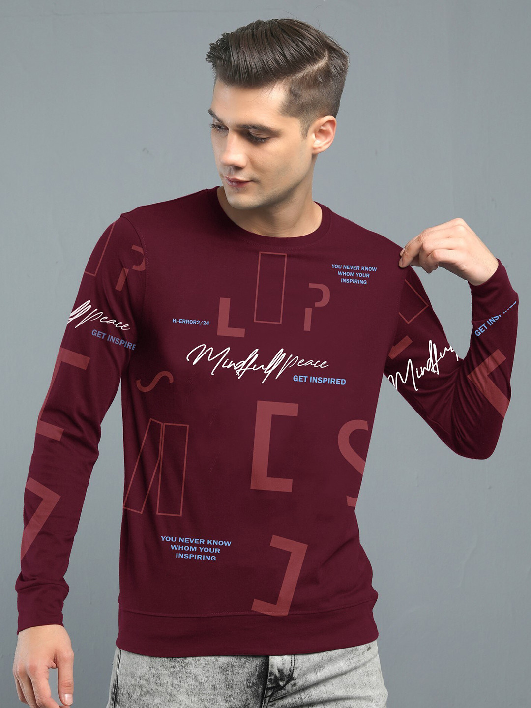 

JUMPCUTS Typography Printed Slim Fit Cotton T-shirt, Maroon