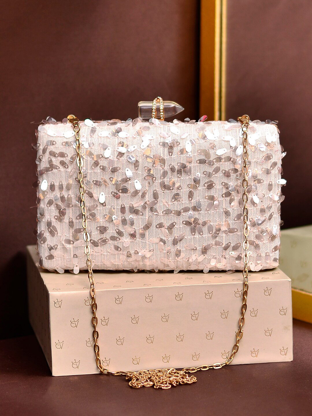 

ARTKLIM Embellished Box Clutch, Cream