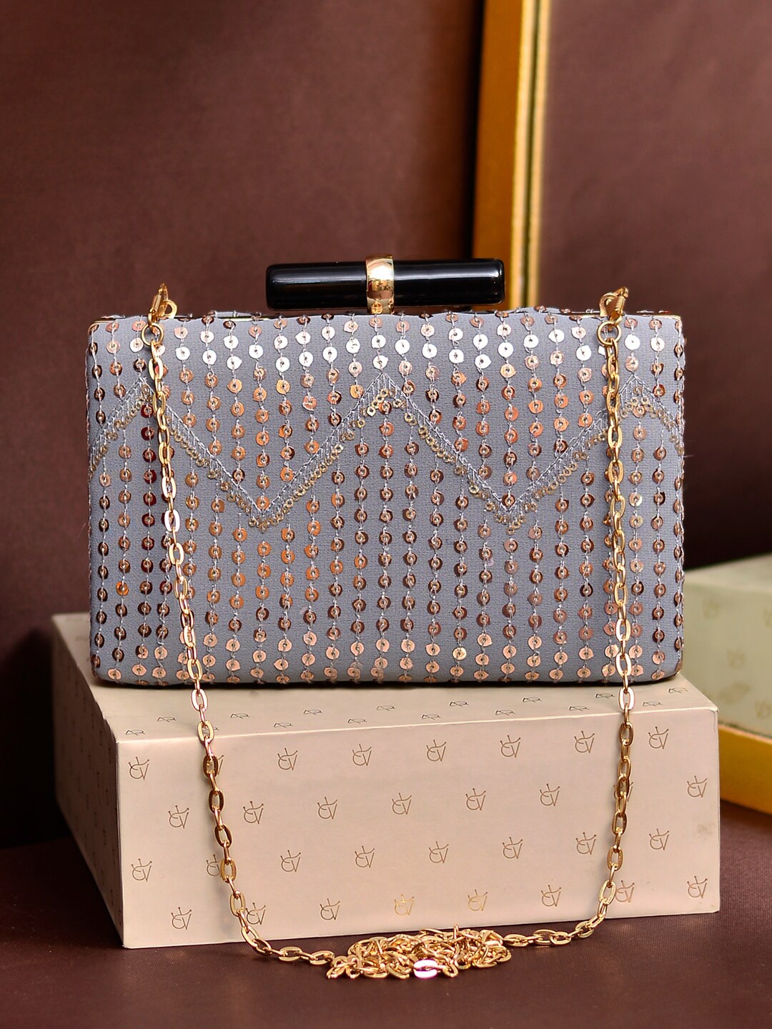 

ARTKLIM Embellished Box Clutch, Grey
