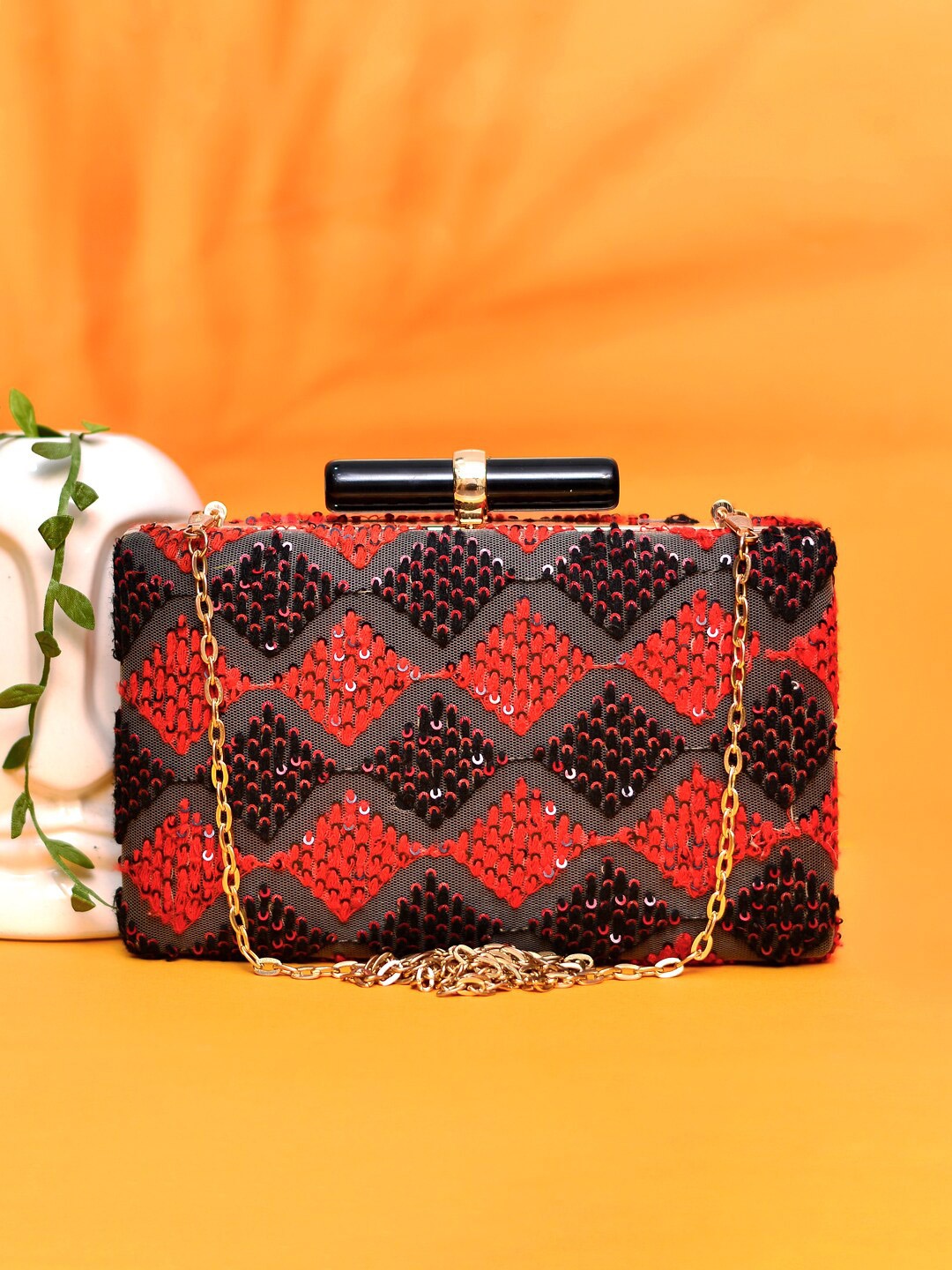 

ARTKLIM Embroidered Box Clutch, Red
