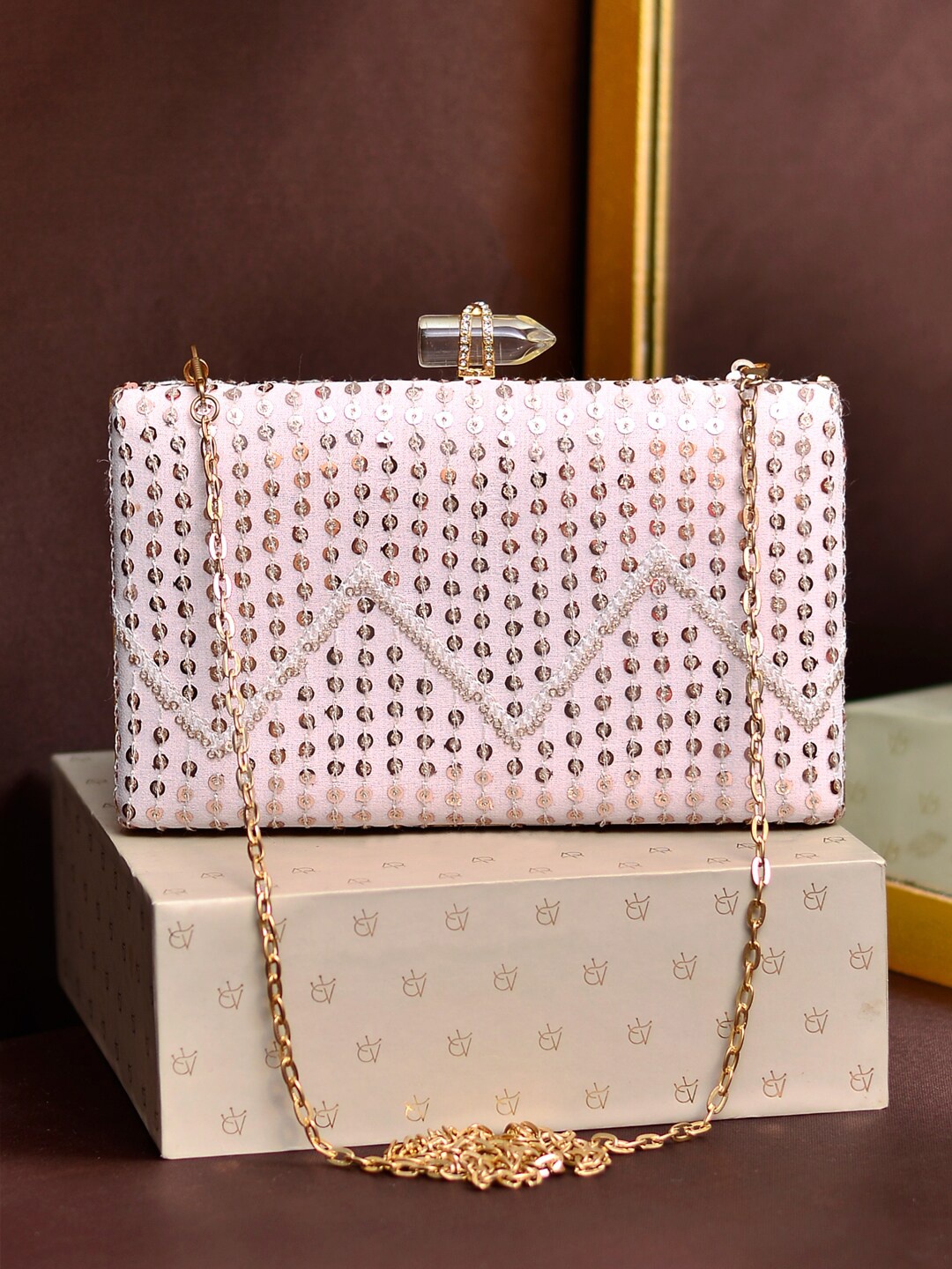 

ARTKLIM Embellished Box Clutch, Pink