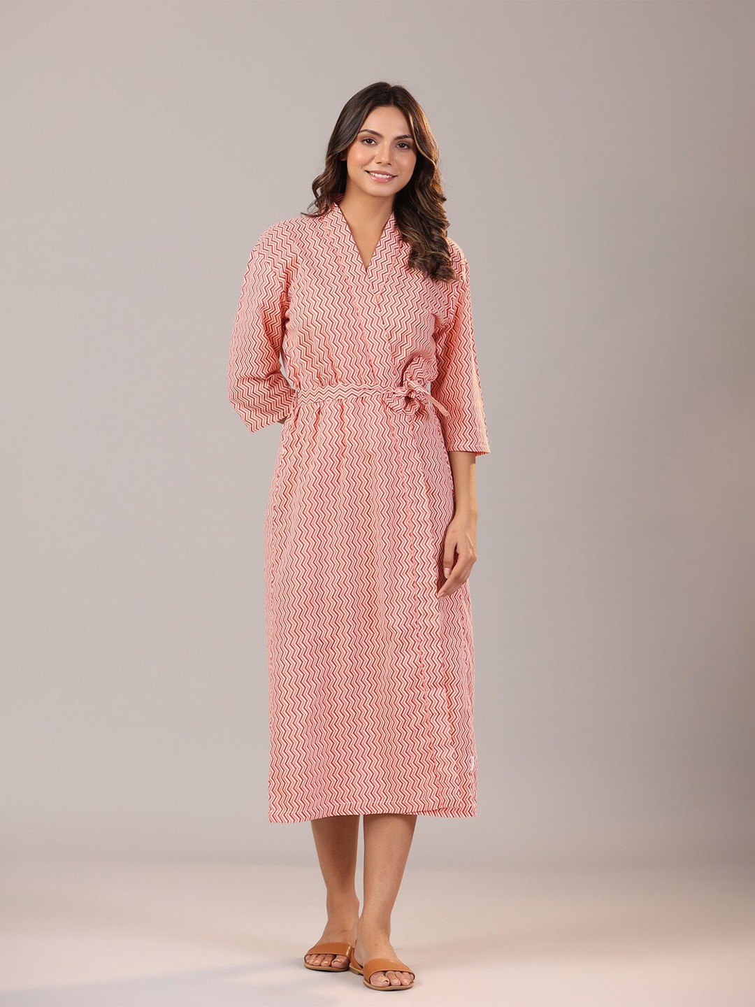 

JISORA Red & White Striped Pure Cotton Nightdress