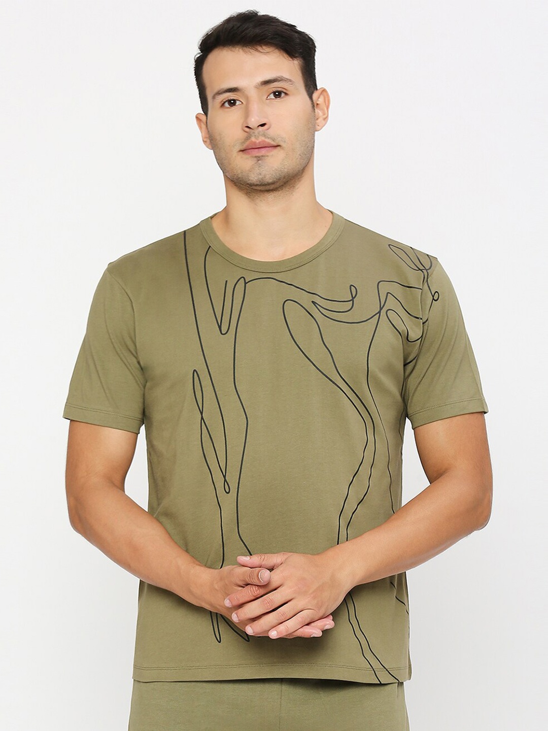 

effy Abstract Printed Pure Cotton T-shirt, Green