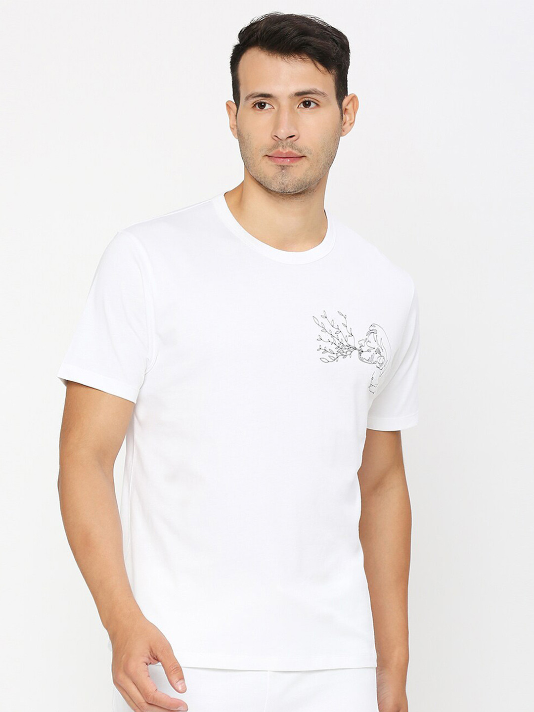 

effy Round Neck Pure Cotton T-shirt, White
