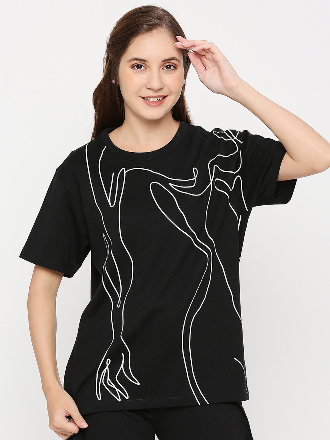 

effy Abstract Printed Pure Cotton T-shirt, Black