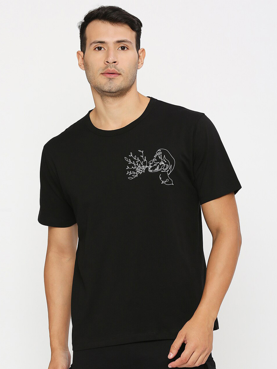 

effy Round Neck Pure Cotton T-shirt, Black