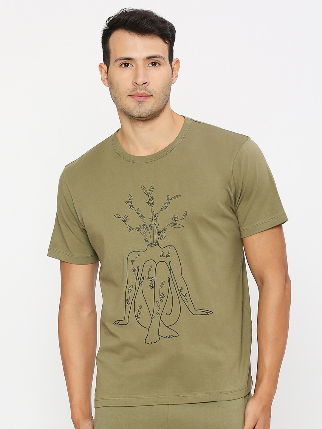 

effy Graphic Printed Pure Cotton T-shirt, Green