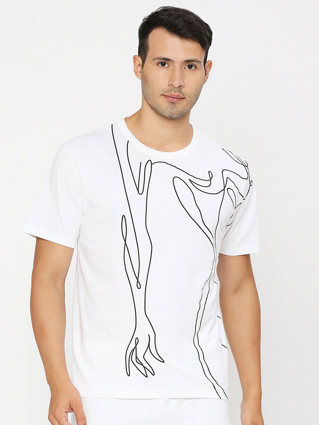 

effy Abstract Printed Pure Cotton T-shirt, White
