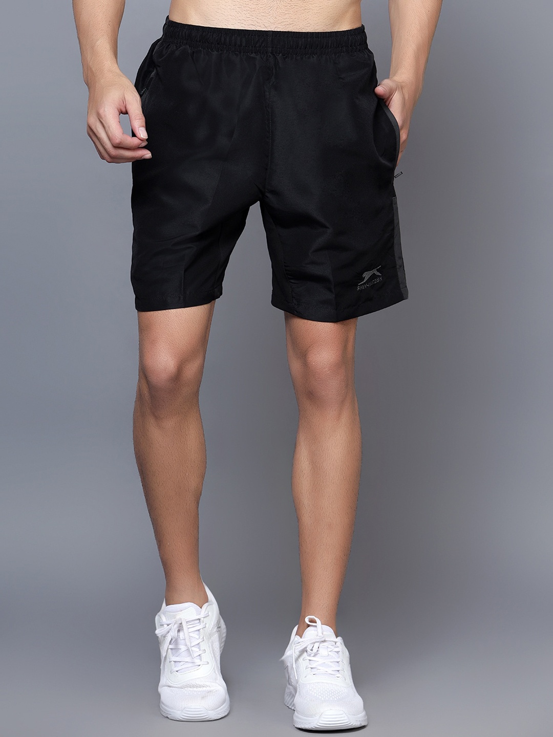 Shiv Naresh Men Mid Raise Rapid-Dry Sports Shorts, Black