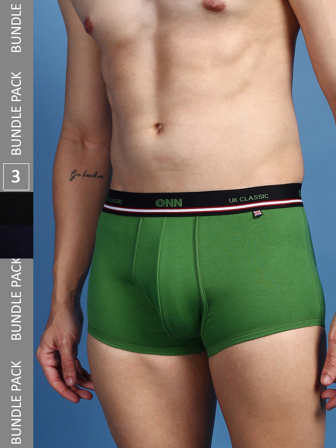 

ONN Men Pack Of 3 Cotton Trunks ONN_UK_43_NB_RCGN_BLK_3PC, Navy blue