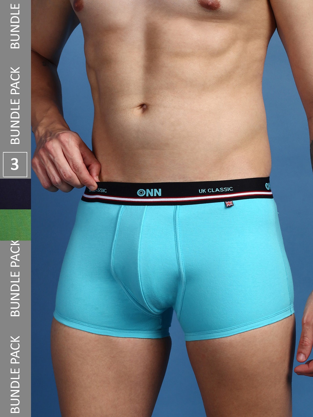 

ONN Men Pack Of 3 Pure Cotton Anti Odour Outer Elastic Trunks- ONN_UK_43_NB_RCGN_RYAQ_3PC, Turquoise blue