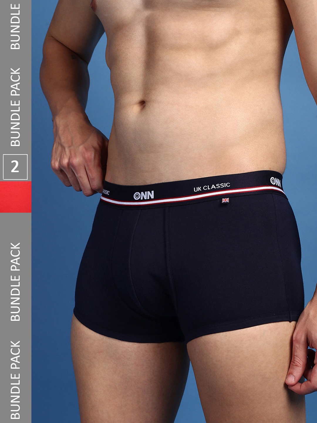 

ONN Men Pack Of 2 Pure Cotton Anti Odour Outer Elastic Trunks- ONN_UK_43_NB_BTRD_2PC, Navy blue