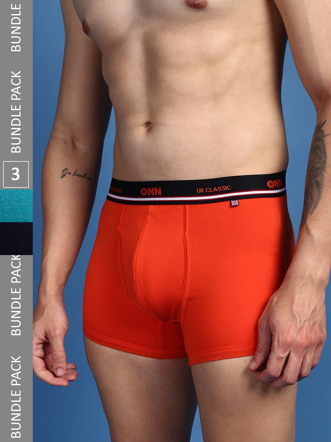 

ONN Men Pack Of 3 Pure Cotton Anti Odour Outer Elastic Trunks- ONN_UK_44_NB_CLOR_TQBU_3PC, Orange