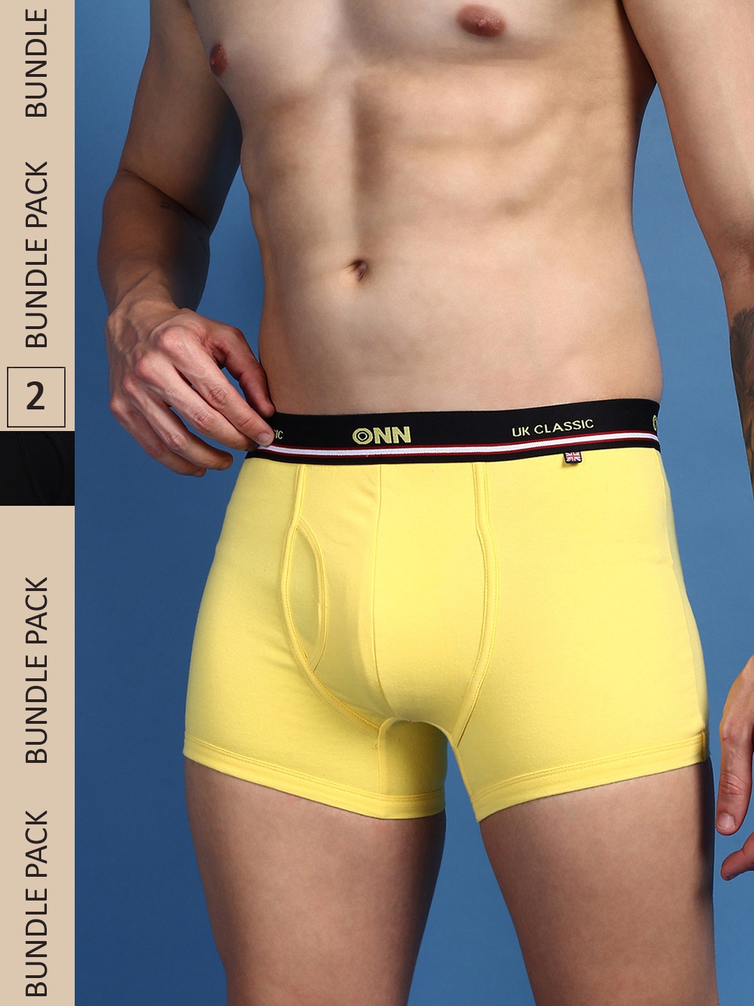 

ONN Men Pack Of 2 Pure Cotton Anti Odour Outer Elastic Trunks- ONN_UK_44_YLW_BLK_2PC, Yellow