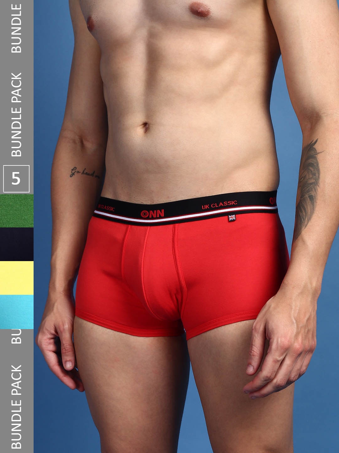 

ONN Men Pack Of 5 Assorted Pure Cotton Anti Odour Trunks- ONN_UK_44_ASST_4PC